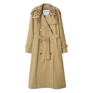 Burberry London England Women Check Collar Long Castleford Trench Coat